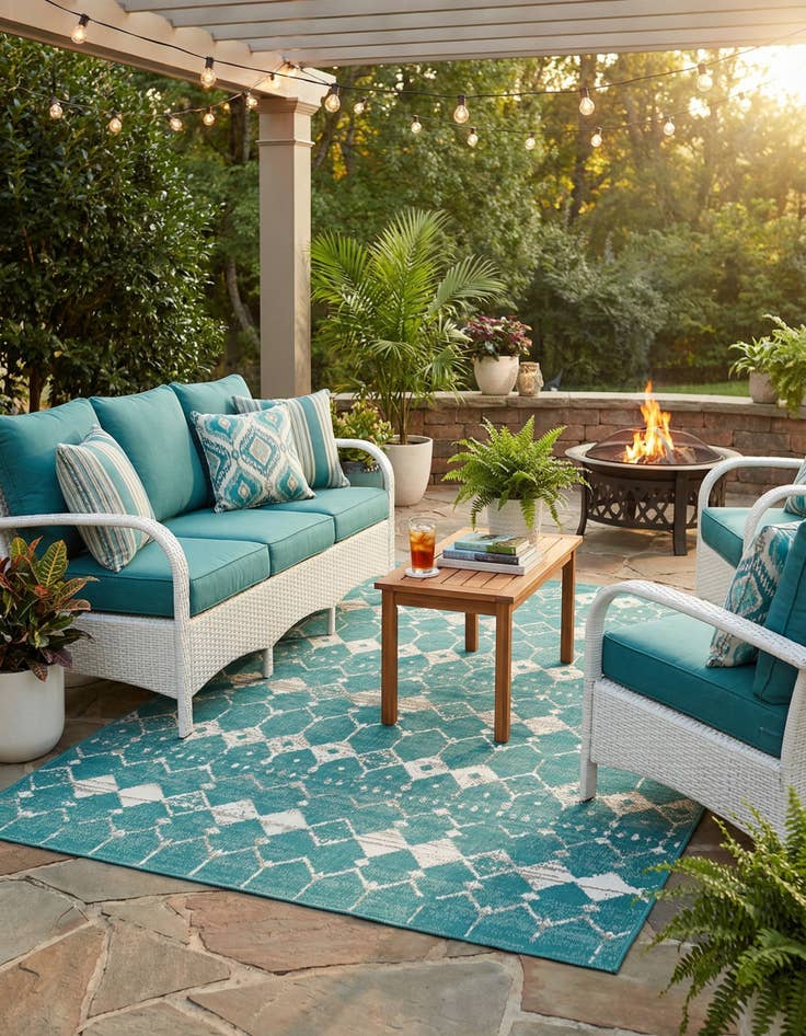 Detail image of 6' x 9'  Washable Trellis Indoor / Outdoor Rug