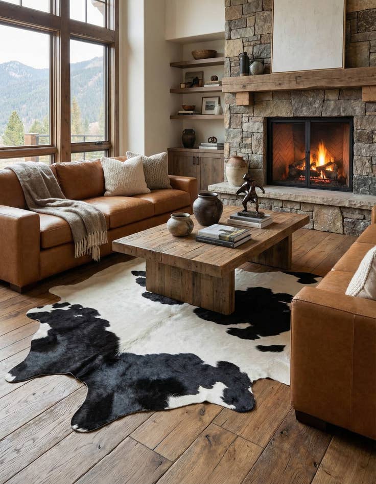 Detail image of 5' 11 x 6' 1 Cowhide Leather Square Rug