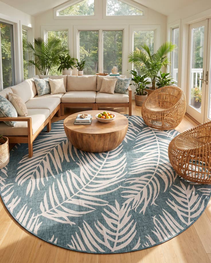 Detail image of 10' 8 x 10' 8 Easy-Clean Botanical Indoor / Outdoor Round Rug