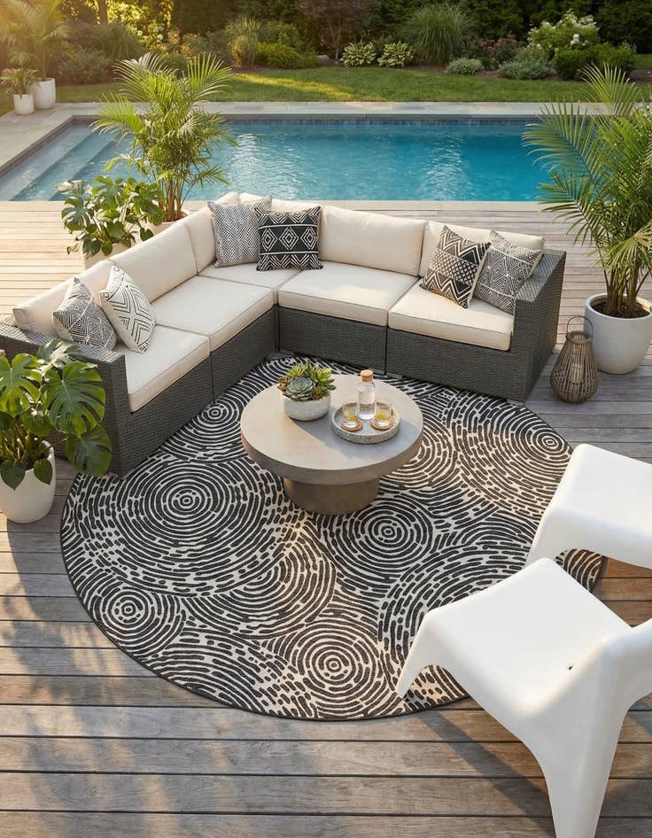 Detail image of  13' x 13'  Washable Modern Indoor / Outdoor Round Rug