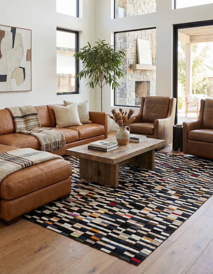 Detail image of  5' 2 x 8' Cowhide - Patchwork Rug