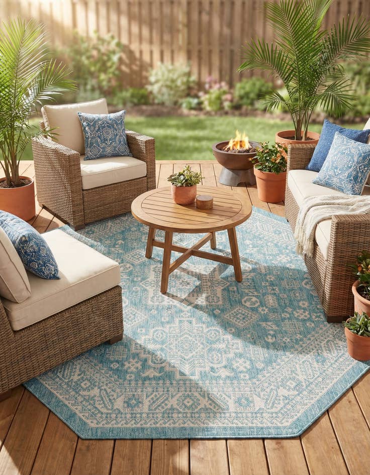 Detail image of 7' 10 x 7' 10  Washable Aztec Indoor / Outdoor Octagon Rug