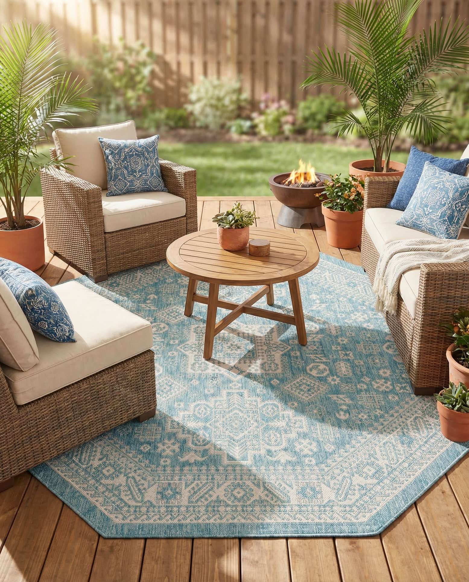 7' 10 x 7' 10 Easy-Clean Aztec Indoor / Outdoor Octagon Rug