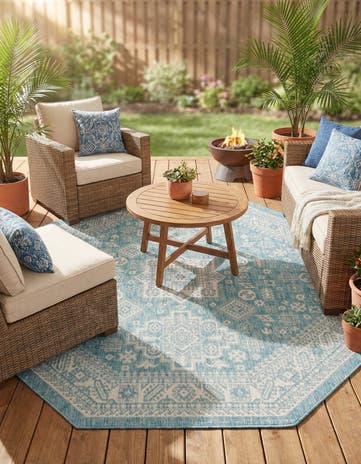 7' 10 x 7' 10 Easy-Clean Aztec Indoor / Outdoor Octagon Rug