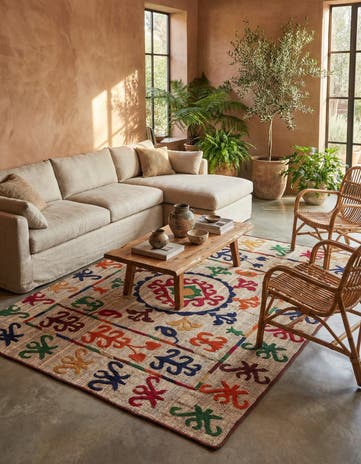 4' 8 x 6' 5 Hand Woven Kilim Suzani Wool Rug