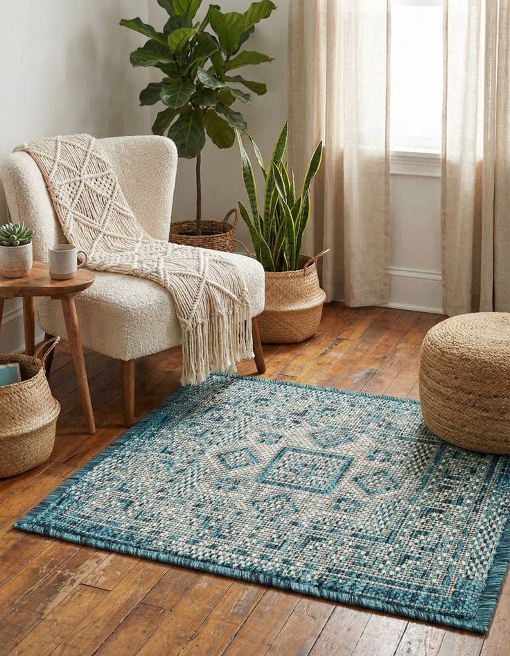 Detail image of 1' 4 x 1' 4  Washable Aztec Indoor / Outdoor Sample Rug