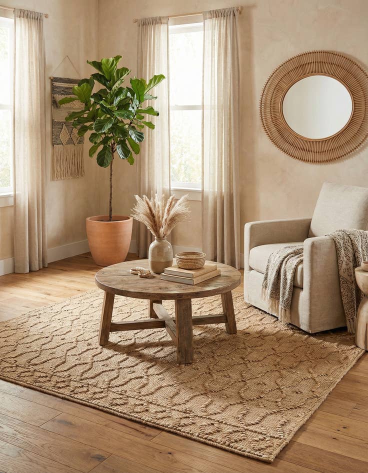 Detail image of  5' 3 x 5' 3  Hand Woven Larsa Jute Square Rug