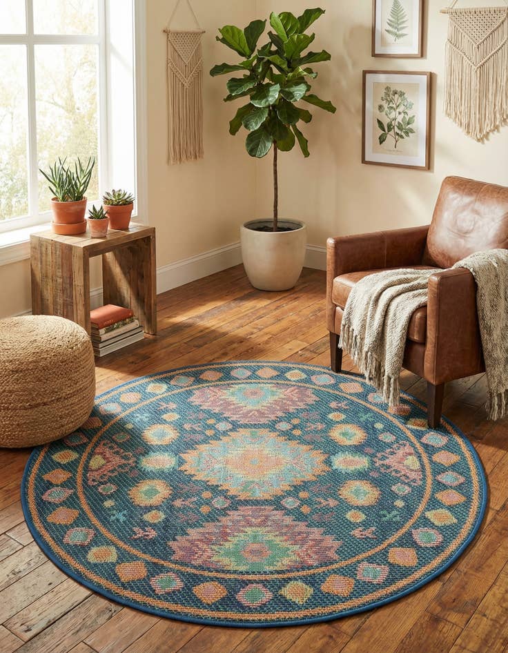 Detail image of 4' 1 x 4' 1 Easy-Clean Baja Indoor / Outdoor Round Rug