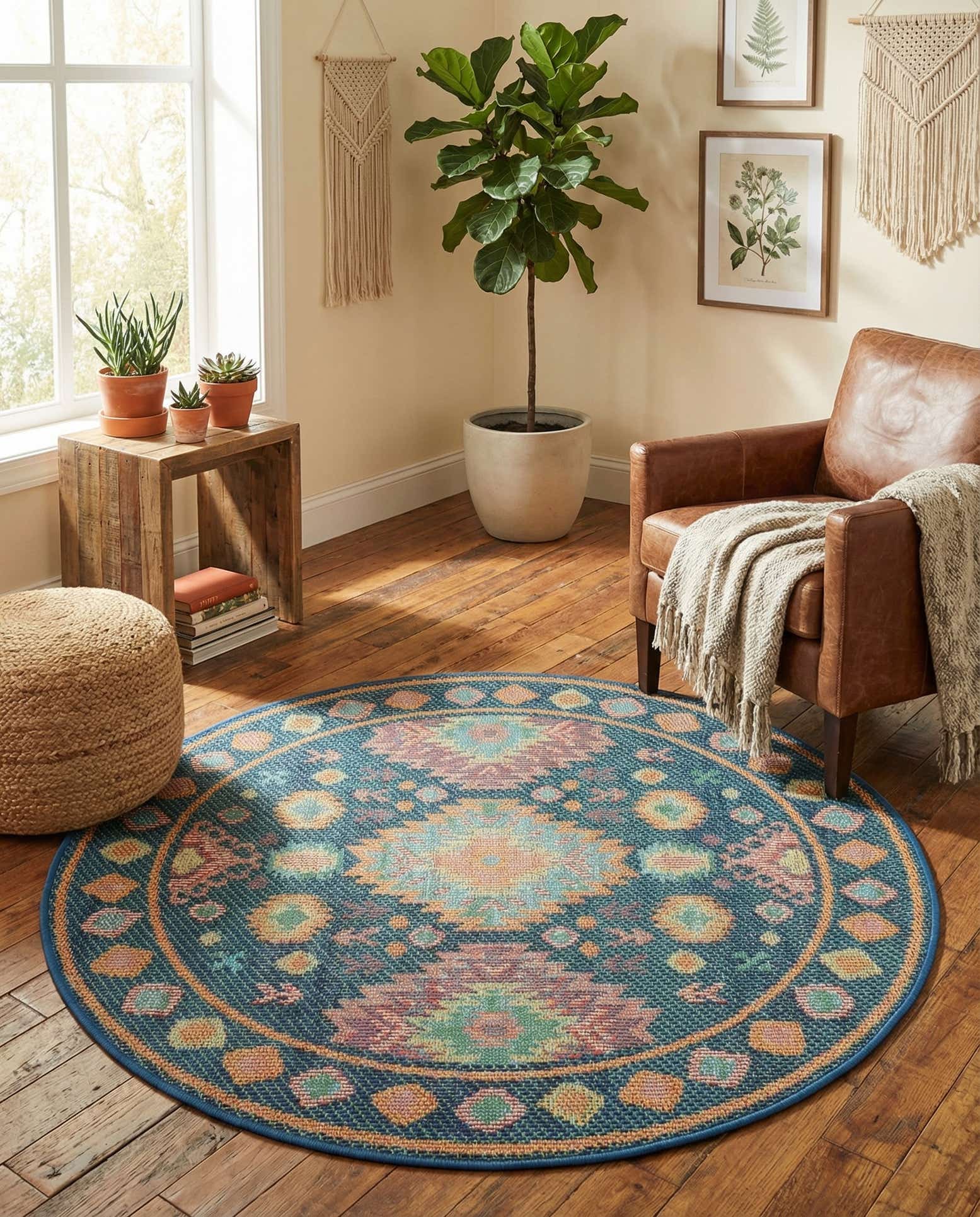 4' 1 x 4' 1 Easy-Clean Baja Indoor / Outdoor Round Rug