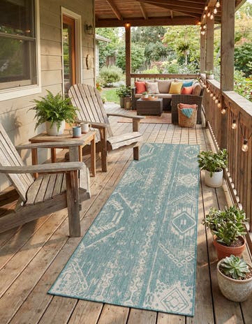 2' 7 x 12' Easy-Clean Bohemian Indoor / Outdoor Runner Rug