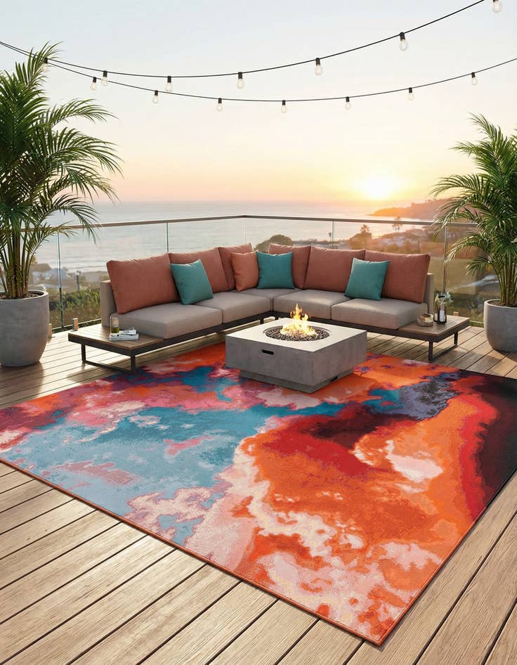 Detail image of 9' x 12'  Washable Modern Indoor / Outdoor Rug