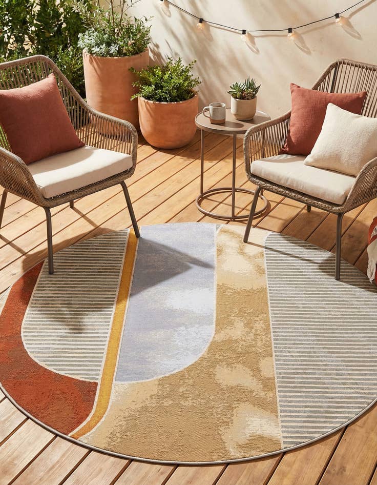 Detail image of 6' 1 x 6' 1  Washable Modern Indoor / Outdoor Round Rug