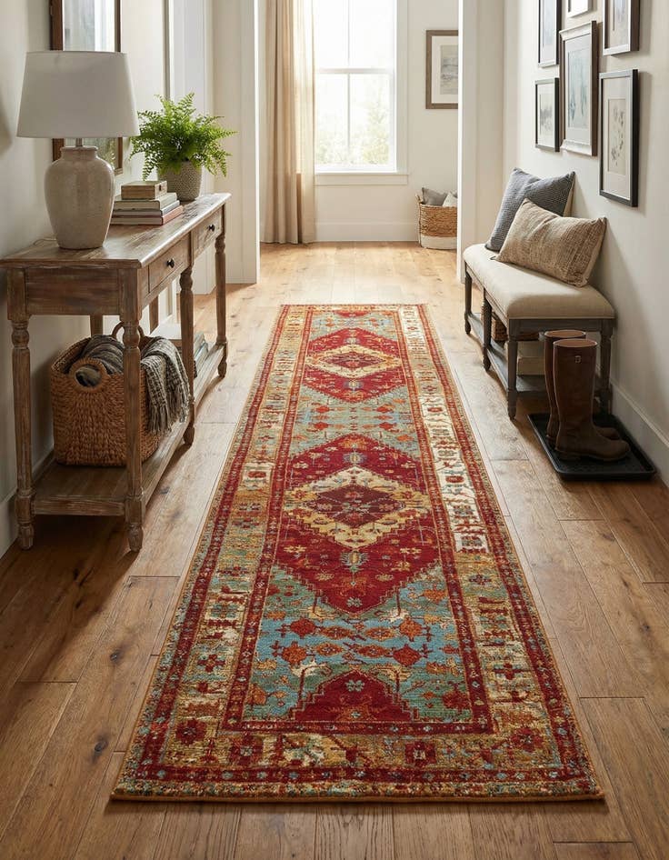 Detail image of  2' 7 x 12'  Washable Traditional Indoor / Outdoor Runner Rug