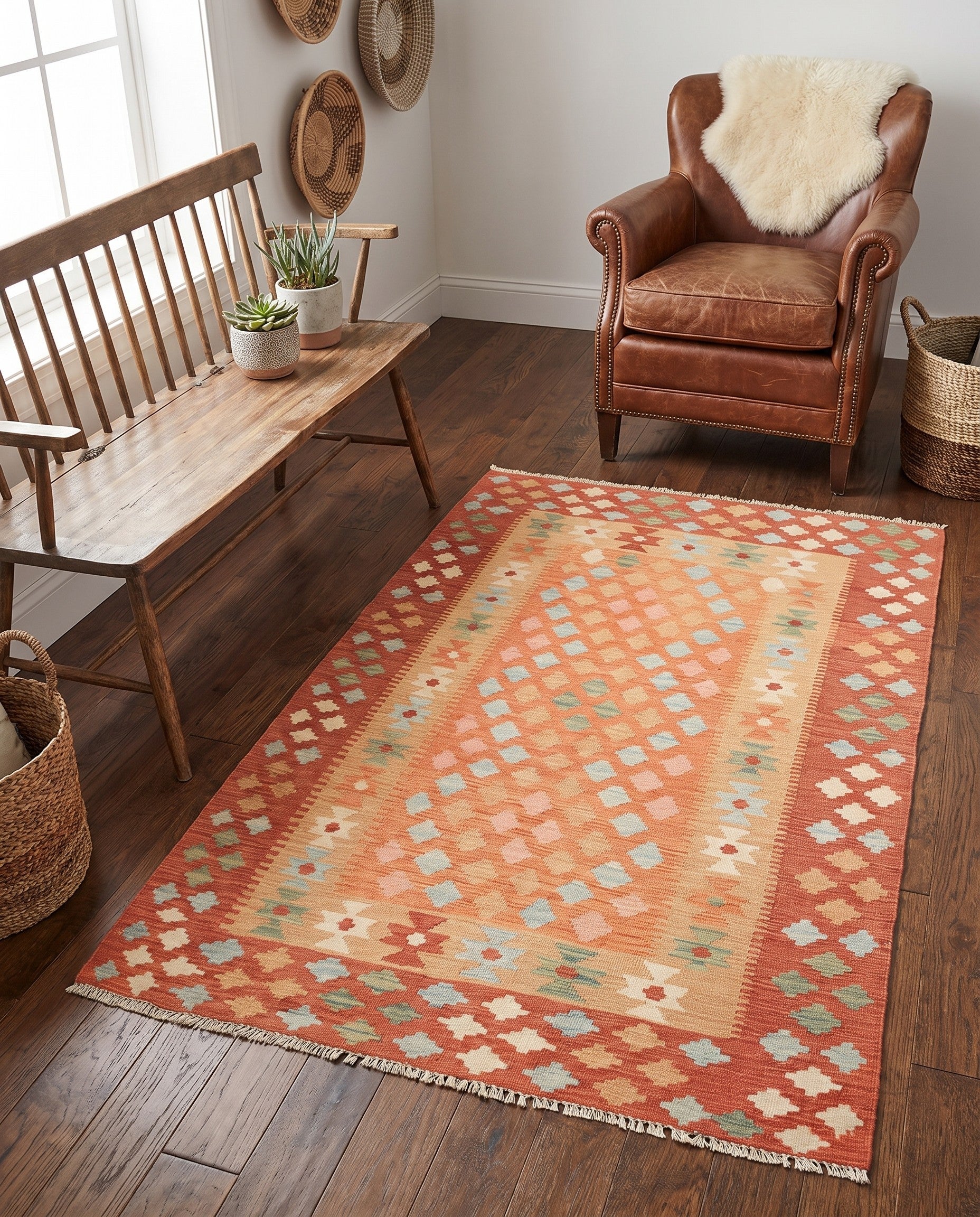 3' 4 x 5' Hand Woven Kilim Waziri Wool Rug