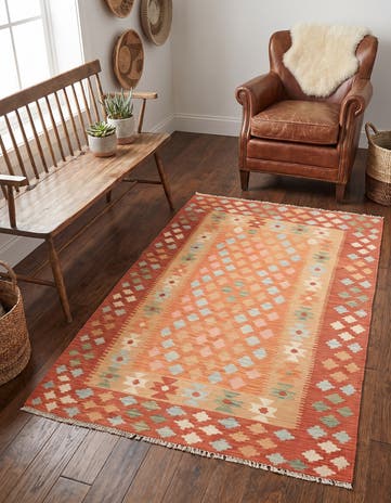 3' 4 x 5' Hand Woven Kilim Waziri Wool Rug