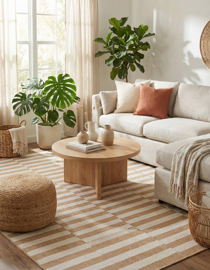 Detail image of 10' x 10' Easy-Clean Striped Indoor / Outdoor Square Rug