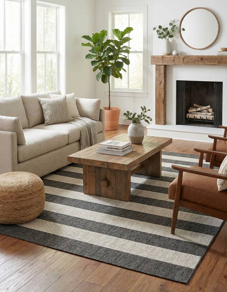 Detail image of 7' 10 x 11'  Washable Striped Indoor / Outdoor Rug