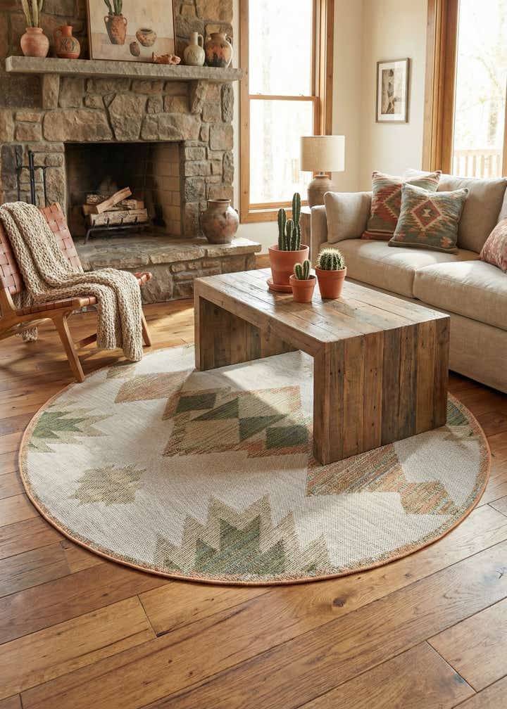 7' 10 x 7' 10 Easy-Clean Baja Indoor / Outdoor Round Rug