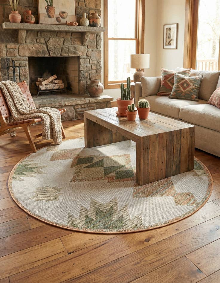 Detail image of 7' 10 x 7' 10 Easy-Clean Baja Indoor / Outdoor Round Rug