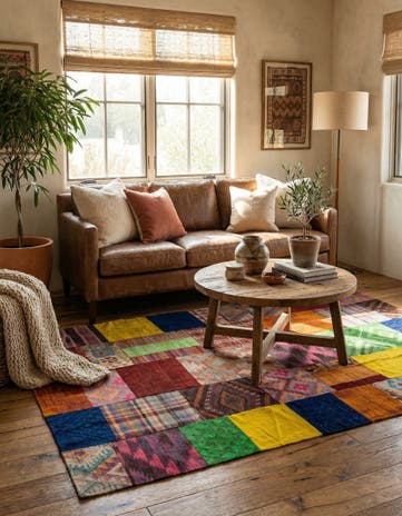 5' 7 x 8' Hand Woven Kilim Patchwork Wool Rug