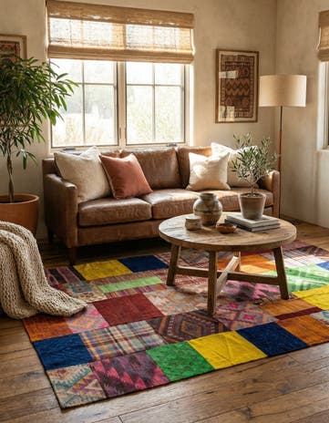 5' 7 x 8' Hand Woven Kilim Patchwork Wool Rug