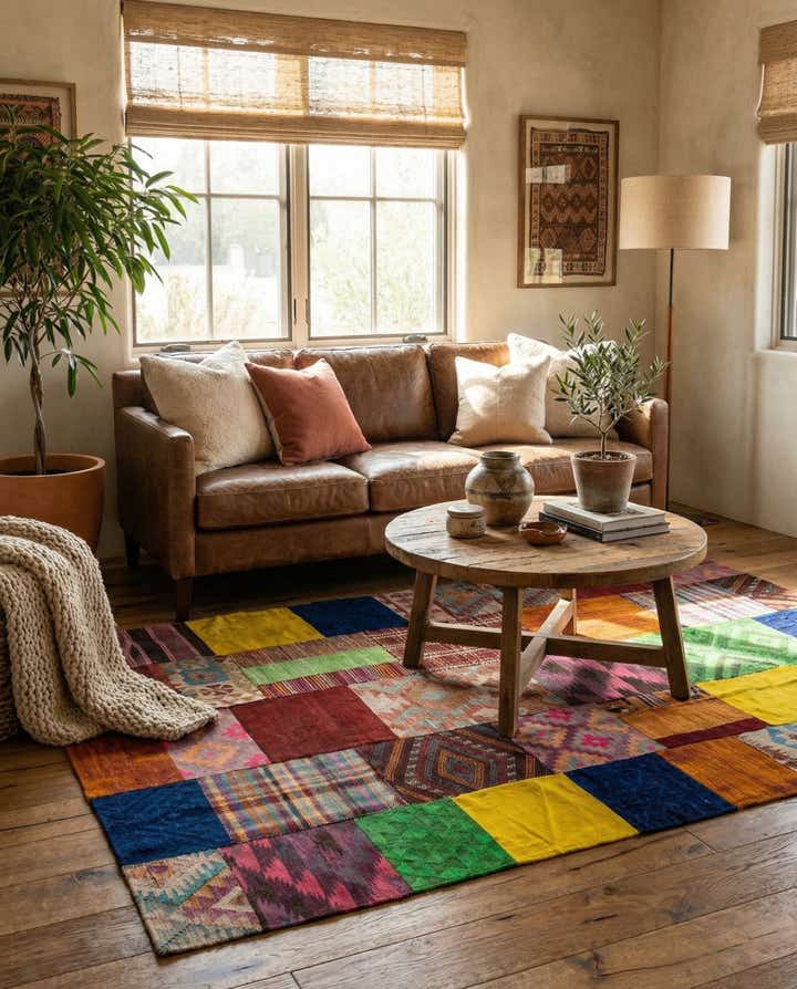5' 7 x 8' Hand Woven Kilim Patchwork Wool Rug