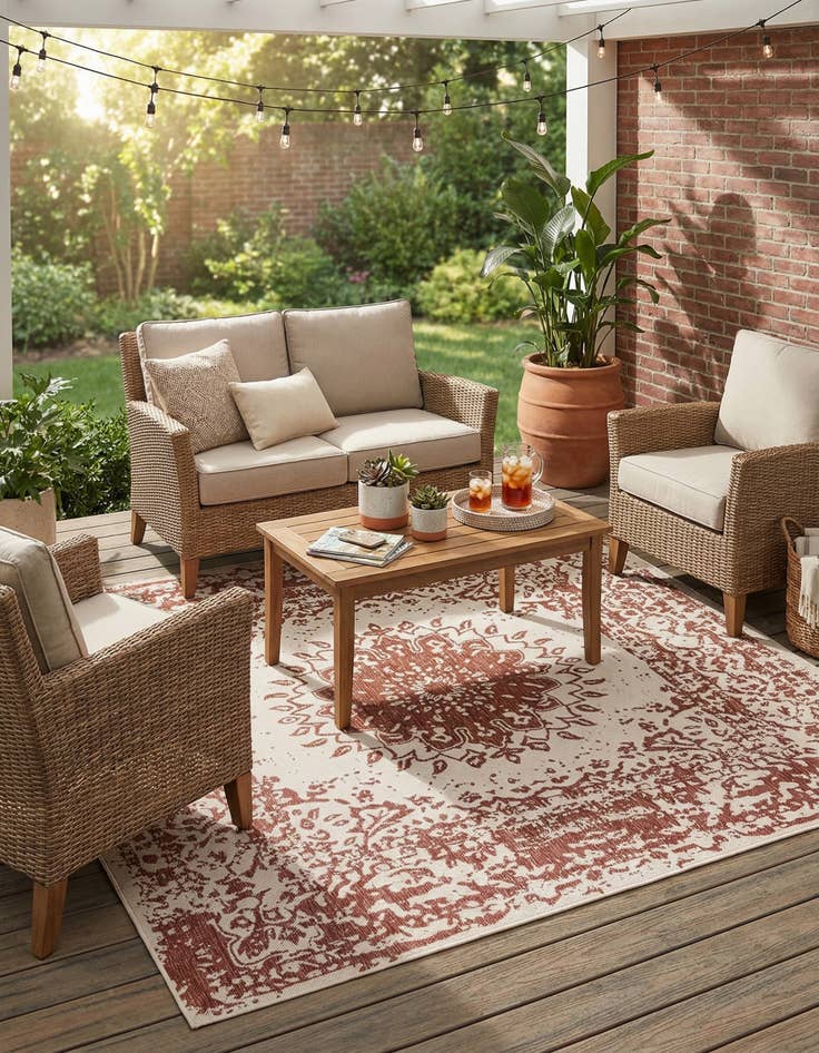 Detail image of 7' 10 x 7' 10  Washable Traditional Indoor / Outdoor Square Rug