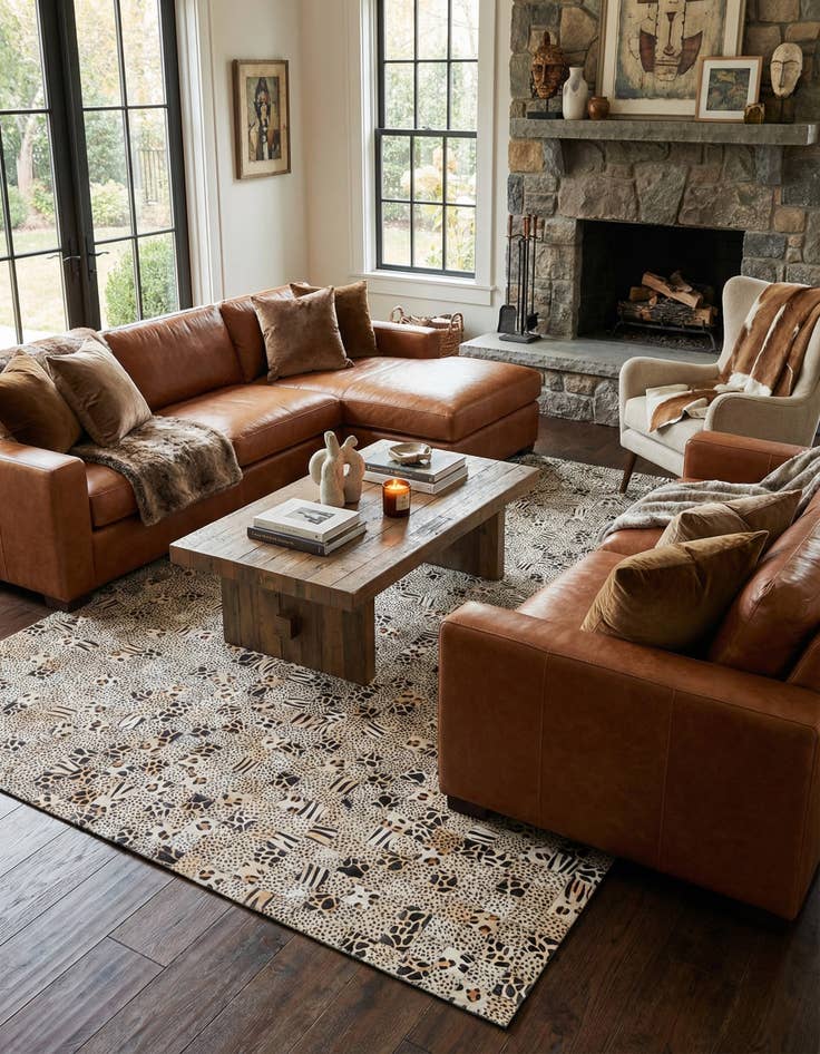 Detail image of 5' 1 x 8' Cowhide Leather Rug