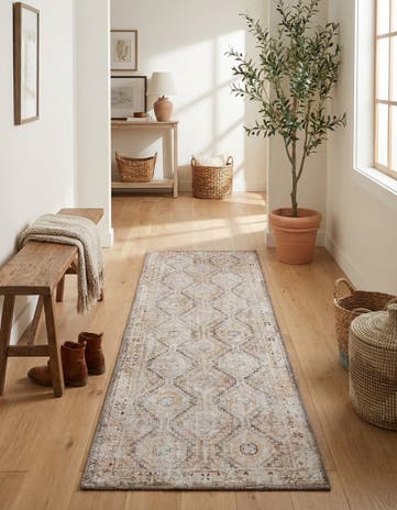 Ivory and Beige Washable Yara Runner Rug