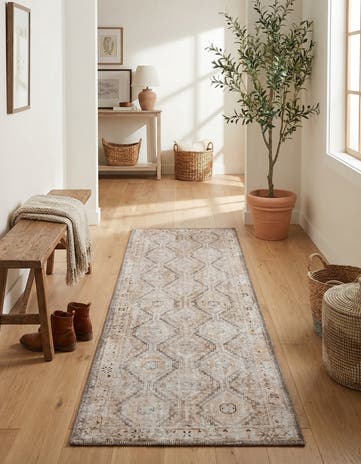 Ivory and Beige Washable Yara Runner Rug