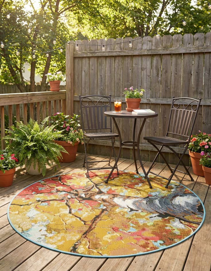 Detail image of 4' 1 x 4' 1  Washable Botanical Indoor / Outdoor Round Rug