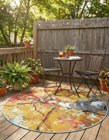 4' 1 x 4' 1 Easy-Clean Botanical Indoor / Outdoor Round Rug