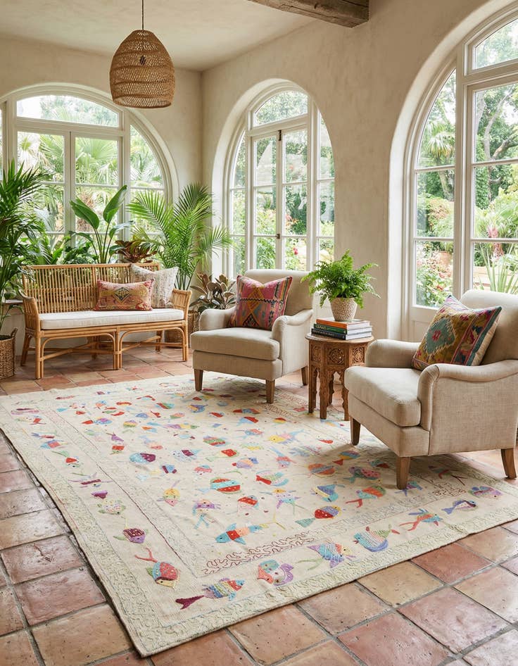 Detail image of 6' 6 x 9' 2  Hand Woven Kilim Suzani Wool Rug