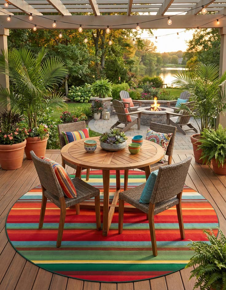 Detail image of 10' x 10'  Washable Modern Indoor / Outdoor Round Rug