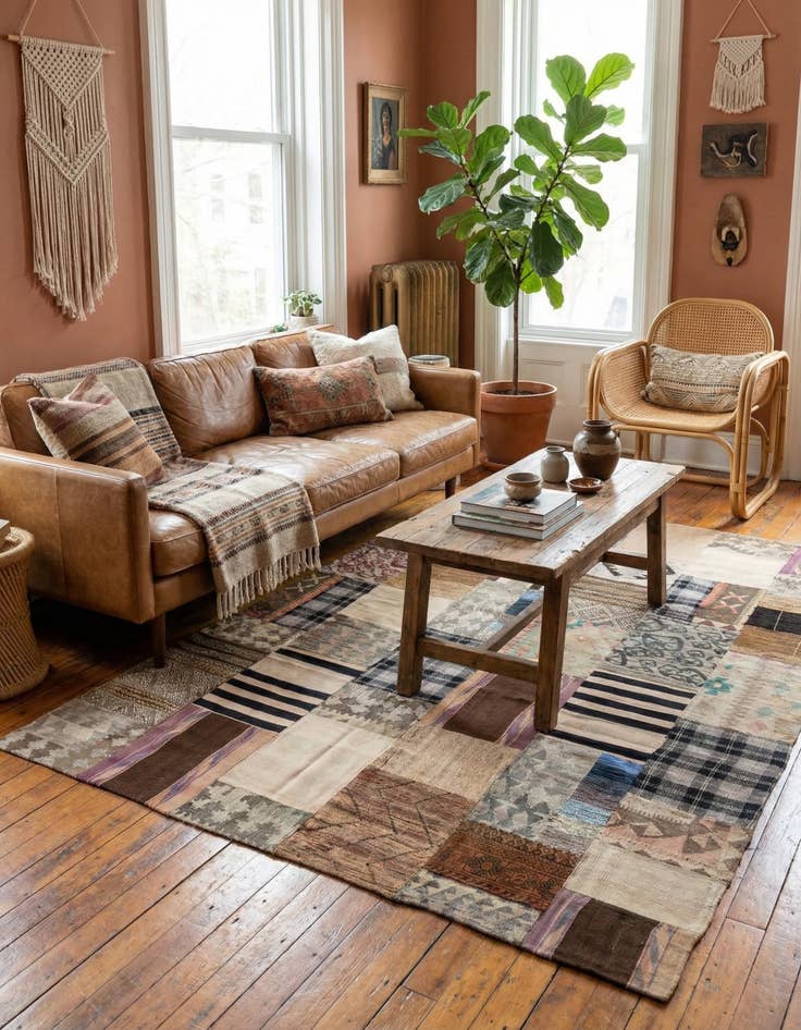 Detail image of  6' 5 x 9' 4  Hand Woven Kilim Patchwork Wool Rug