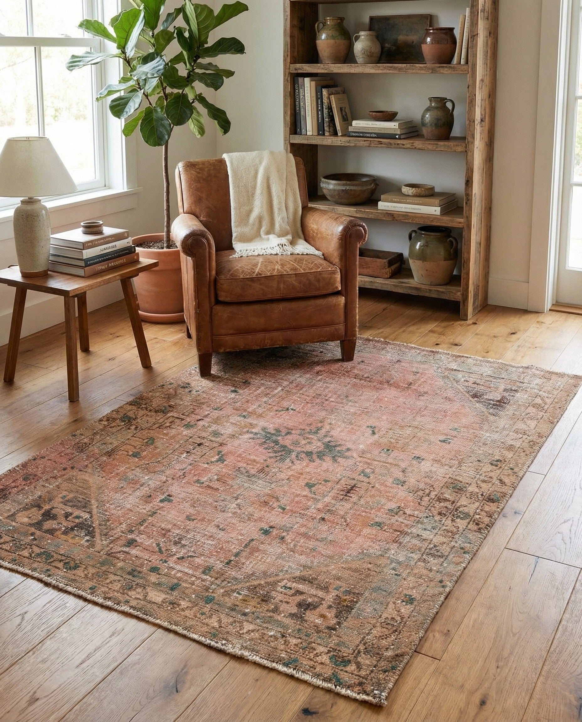125cm x 180cm Hand Knotted Ultra Vintage Persian Wool Rug