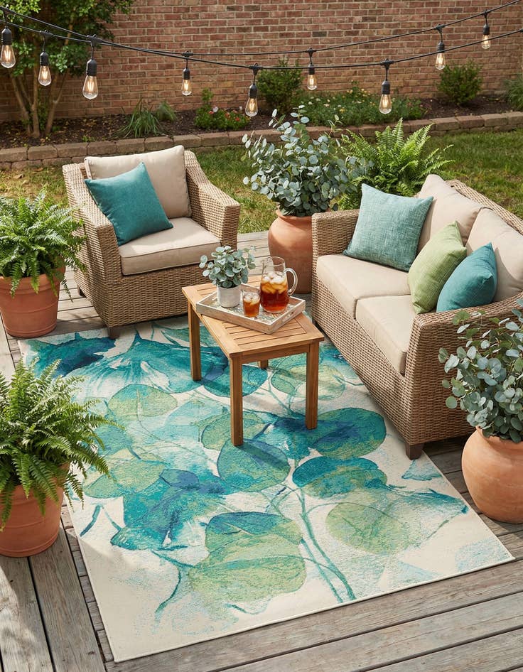 Detail image of 5' 3 x 8'  Washable Botanical Indoor / Outdoor Rug