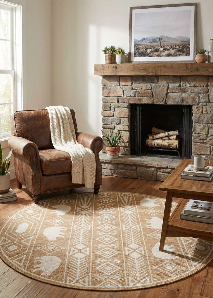 5' 3 x 5' 3 Easy-Clean Southwestern Indoor / Outdoor Round Rug