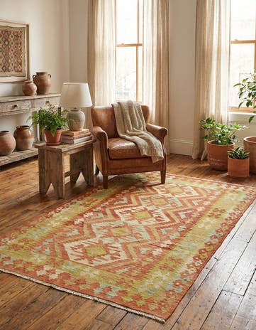 3' 10 x 5' 8 Hand Woven Kilim Waziri Wool Rug