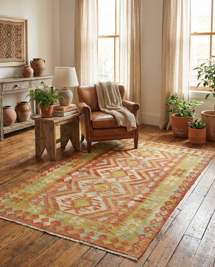 Detail image of 3' 10 x 5' 8 Hand Woven Kilim Waziri Wool Rug