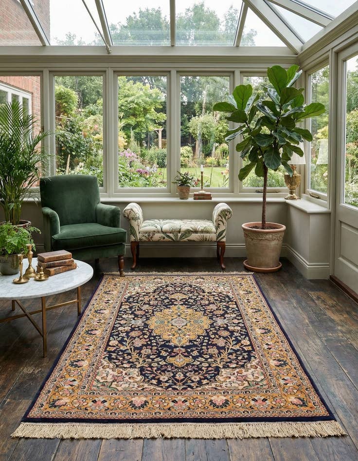 Detail image of  4' 4 x 6' 7  Hand Knotted Kashmir Oriental Wool Rug