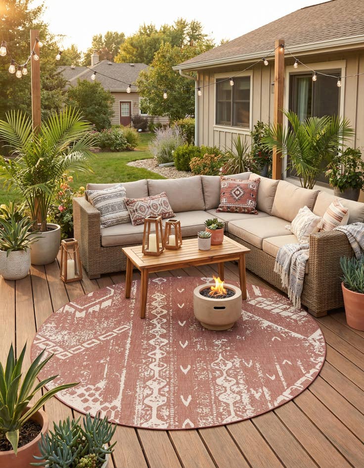 Detail image of 10' 8 x 10' 8 Easy-Clean Bohemian Indoor / Outdoor Round Rug