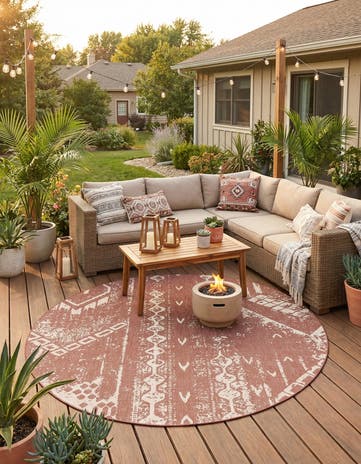 10' 8 x 10' 8 Easy-Clean Bohemian Indoor / Outdoor Round Rug