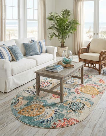Beige Washable Capri Oval Rug