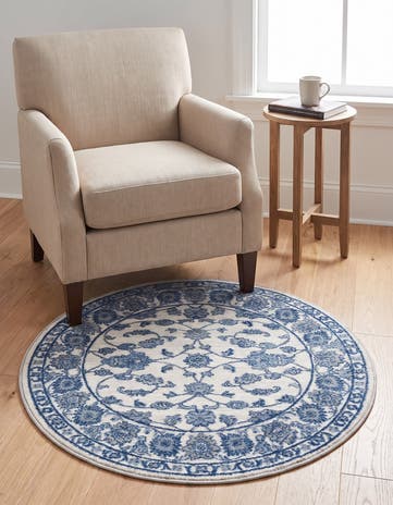 White Blue Boston Round Rug