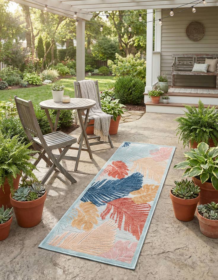 Detail image of 2' 2 x 6' Easy-Clean Botanical Indoor / Outdoor Runner Rug