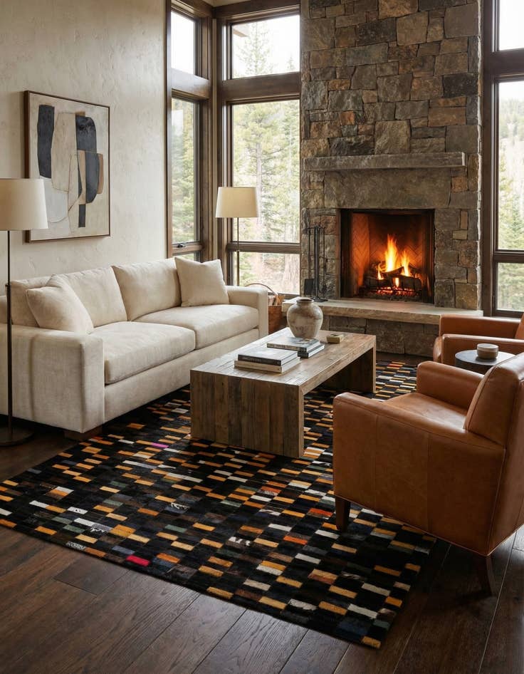 Detail image of  5' 2 x 8' 1 Cowhide - Patchwork Rug