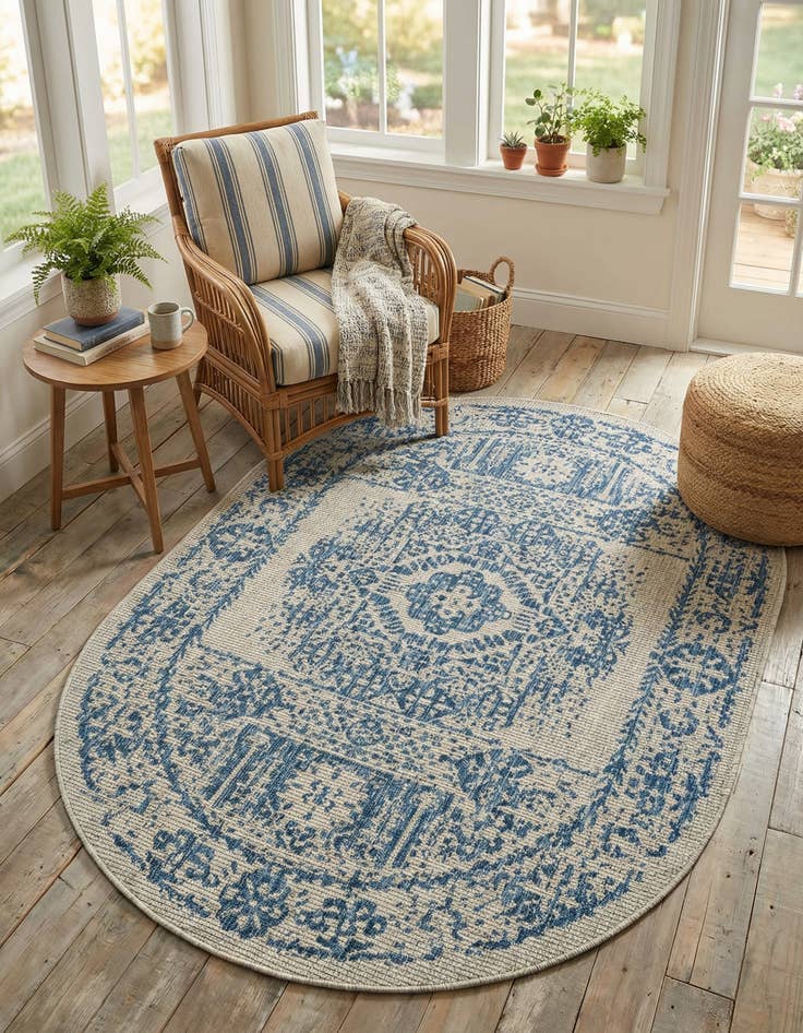 Detail image of 5' 3 x 8' Easy-Clean Traditional Indoor / Outdoor Oval Rug