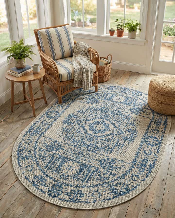 5' 3 x 8' Easy-Clean Traditional Indoor / Outdoor Oval Rug