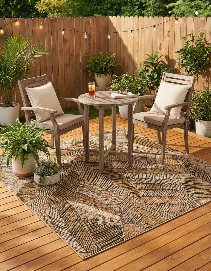 Detail image of 6' x 6' Easy-Clean Botanical Indoor / Outdoor Square Rug